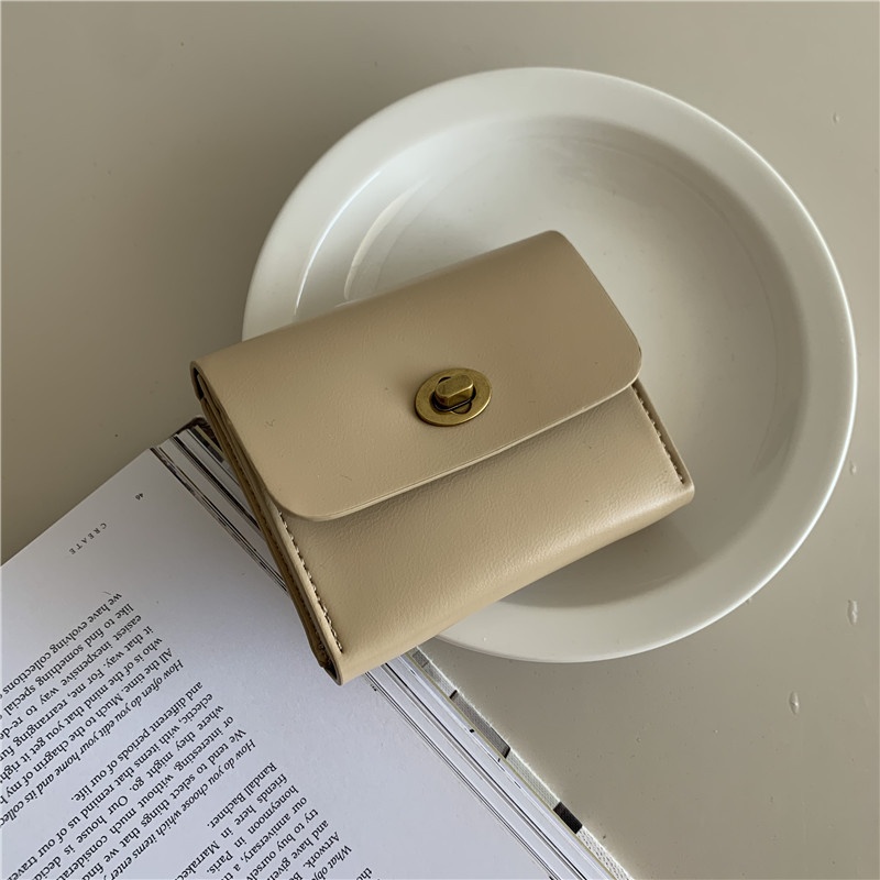 Korean Version Of The Same Popular Card Bag Small Wallet Solid Color Lock Retro Lipstick Storage Small Bag Driver's License Bag