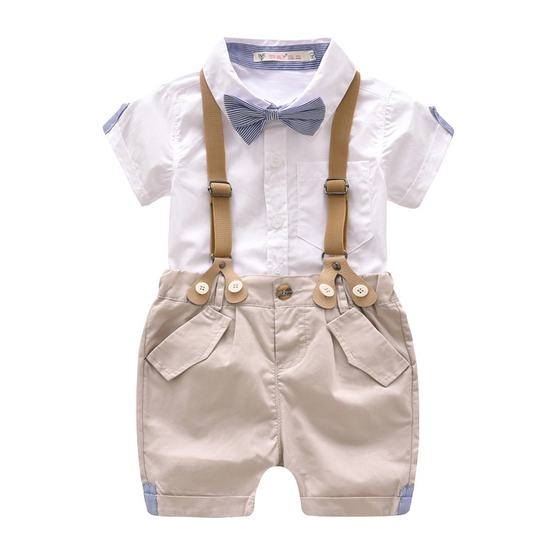 Korean Boy Suit Summer Solid Color Top Overalls Children's Clothes Performance Costume Kindergarten One Piece Dery