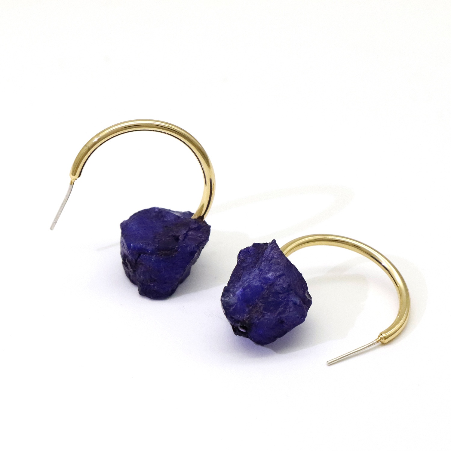 European And American Style Klein Blue Simple Hoop Earrings Natural Crystal Stone High Earrings Style Female Fashion Earrings