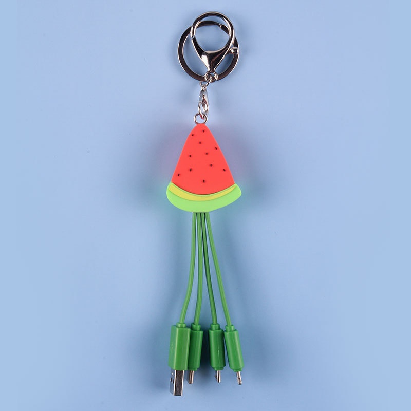 Summer Cartoon Charging Cable Refreshing Fruit Watermelon Smiley Keychain Data Cable Creative Mobile Phone Fast Charging Cable