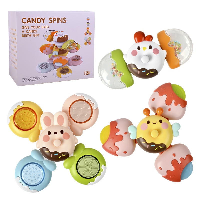 Children's Candy Suction Cup Spinning Baby Water Table Gyroscope Spinning Infant Rattle Teether Toy