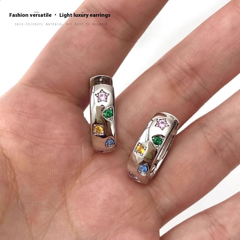 Colorful Zircon Star Earrings For Women Autumn And Winter Hot Style Accessible Luxury Niche Design Earrings For Best Friends