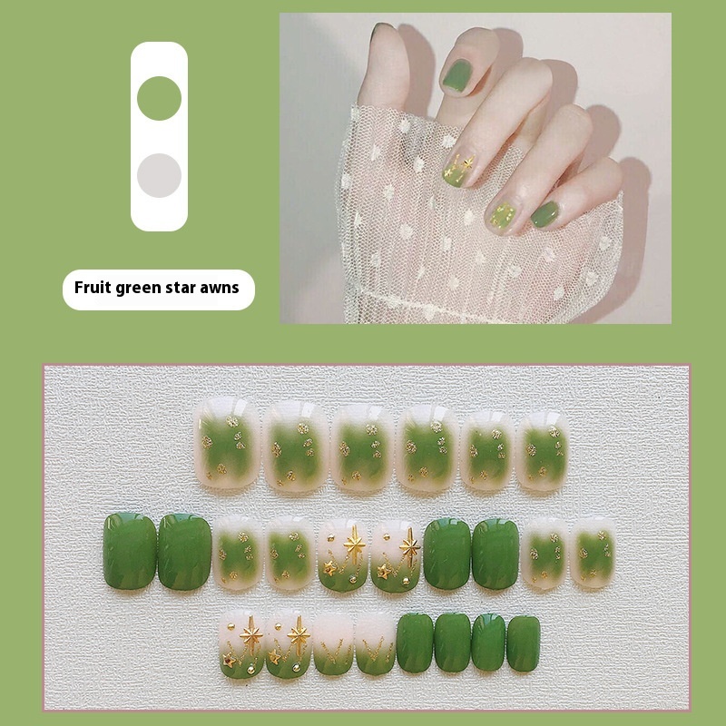 Summer Fresh Wear Green Nail Stickers Manicure Finished Nail Pieces Fruit Green Star Short