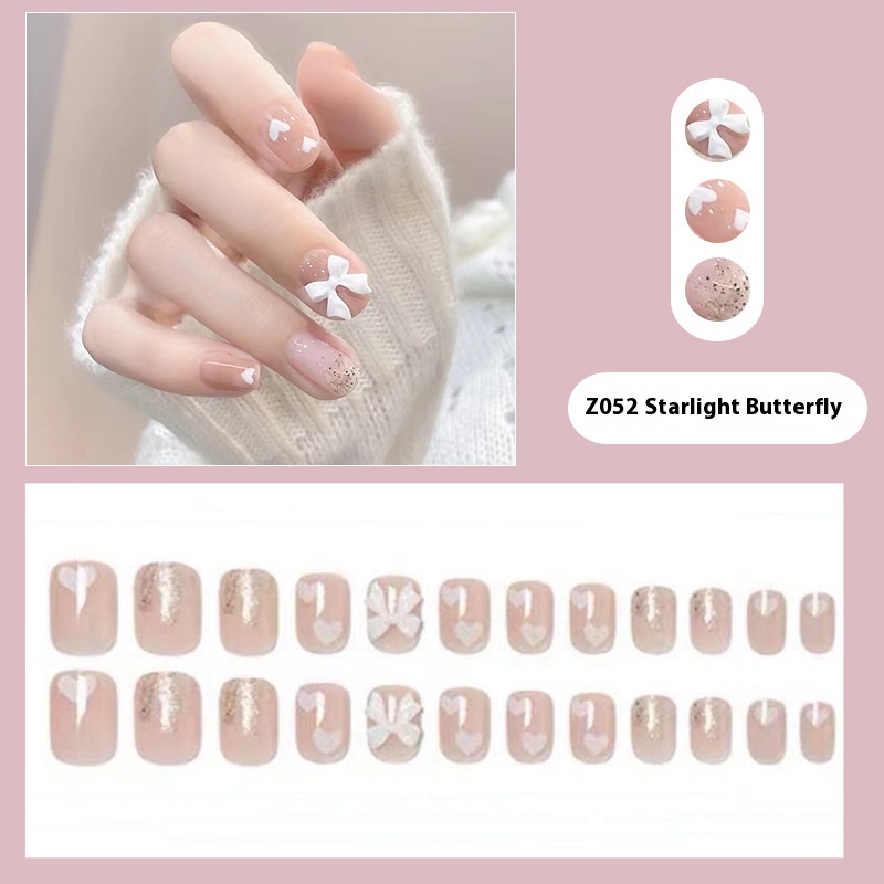 Nude Love Starlight Fairy Bow Nail Stickers Wearable Nails Fake Nails Finished Nail Stickers Nails