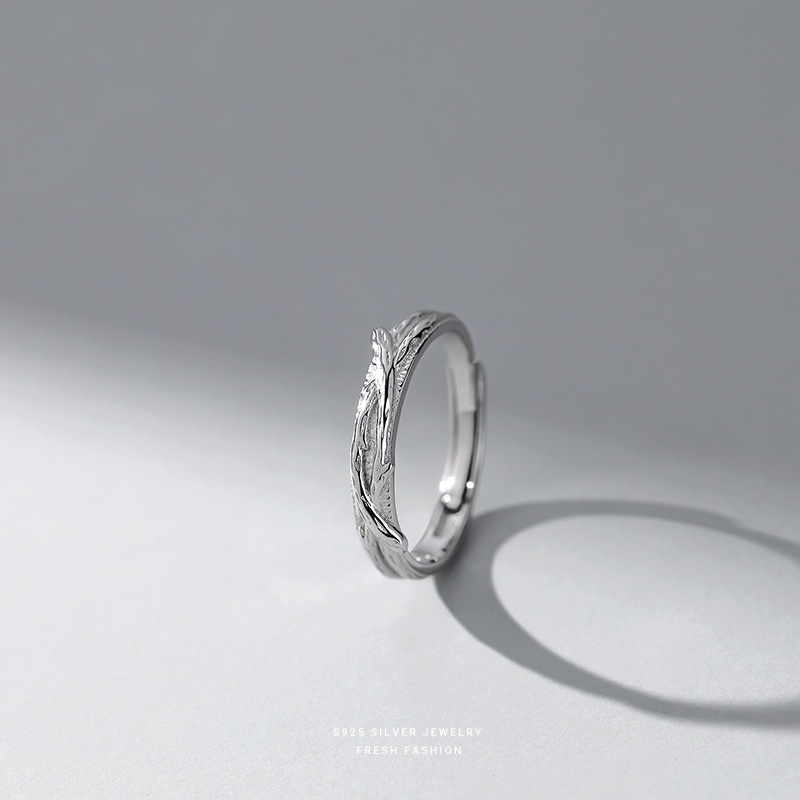 S925 Silver Wood And Branches Tanabata Couple Rings National Niche Design Rings Simple Zircon Men And Women Rings