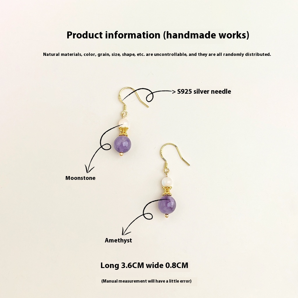 Guofeng Original Hand-made Amethyst Geometric Ear Hook Artistic Contrast Color Gentle Earrings Chinese Antique Elegant Earrings