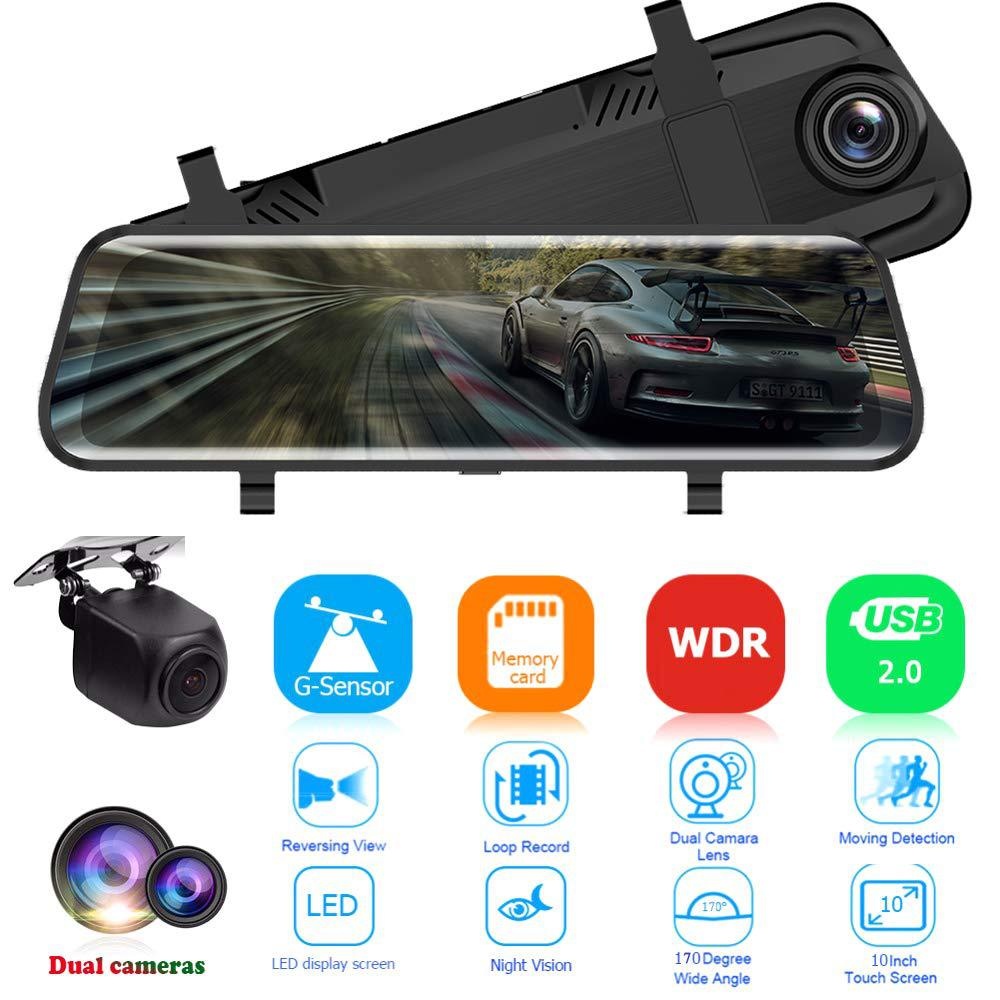 10-inch Driving Recorder Dual1080 P H D Streaming Rearview Mirror Recorder Dash Cam Dvr
