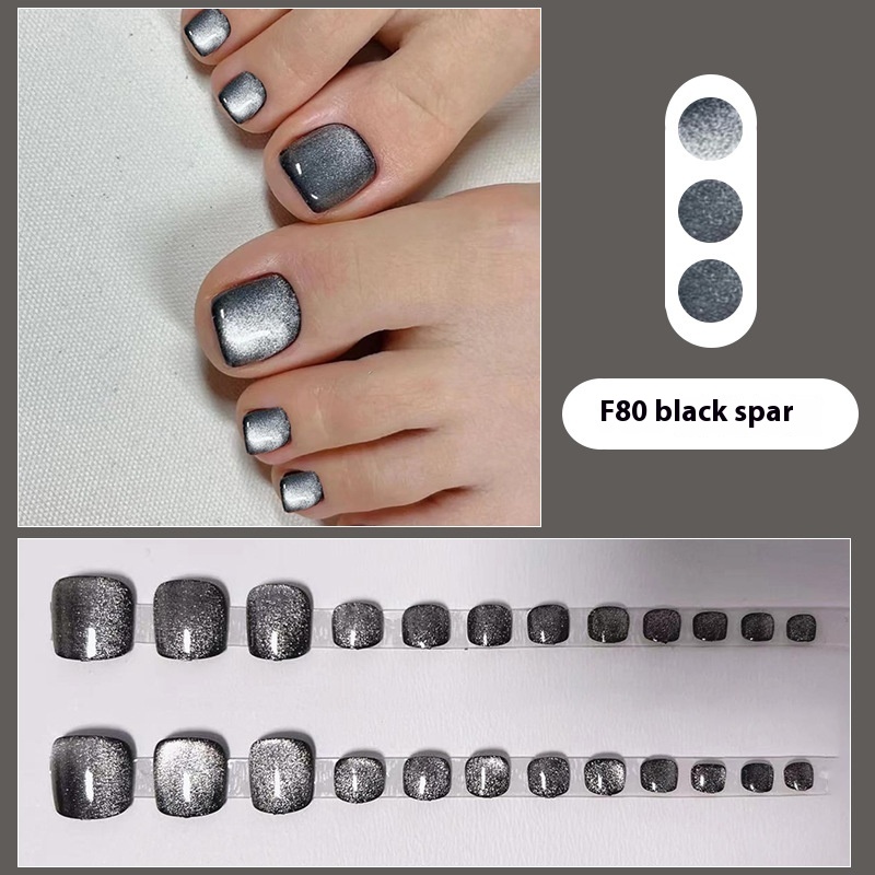 Handmade Black Cat's Eye Crystal Toe Nails Wearable Nail Art Finished Patch White Toe Nails