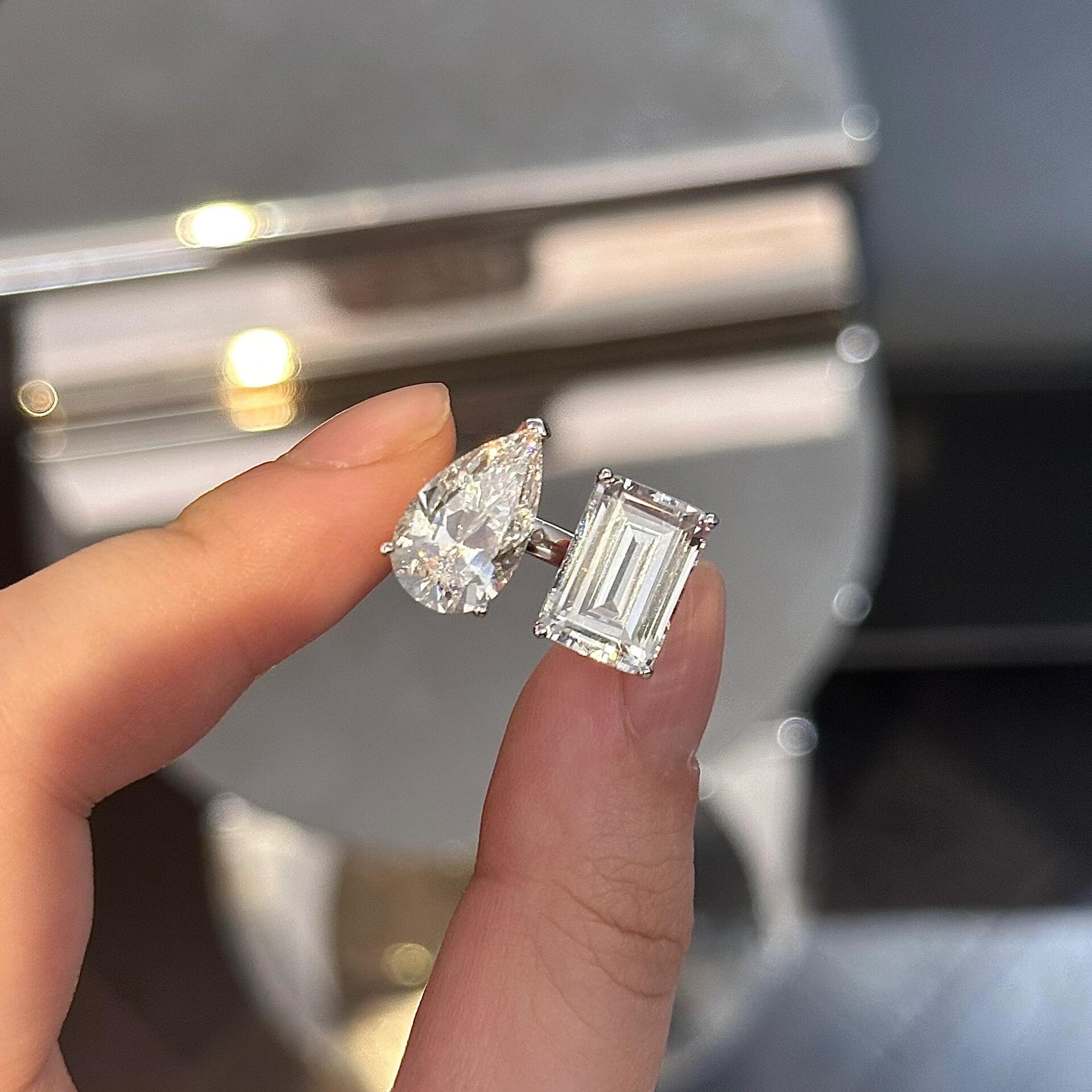 S925 Sterling Silver Twin Stone Pear-shaped Water Drops Generous Sugar Diamond Ring Open Ring Niche Design Light Luxury European And American Ring