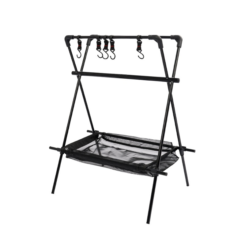 Outdoor Camping Rack Camping Double-layer Triangle Rack With Net Bag Aluminum Alloy Folding Storage Rack Hanger