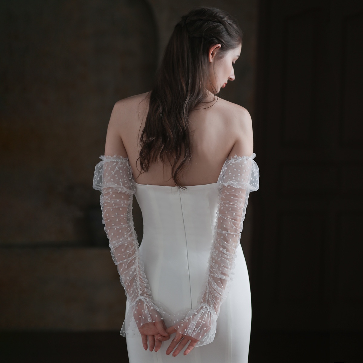 WG053 Super Fairy White Polka Dot Long Wedding Sleeve Wedding Dress Travel Photography Wedding Photography Accessories
