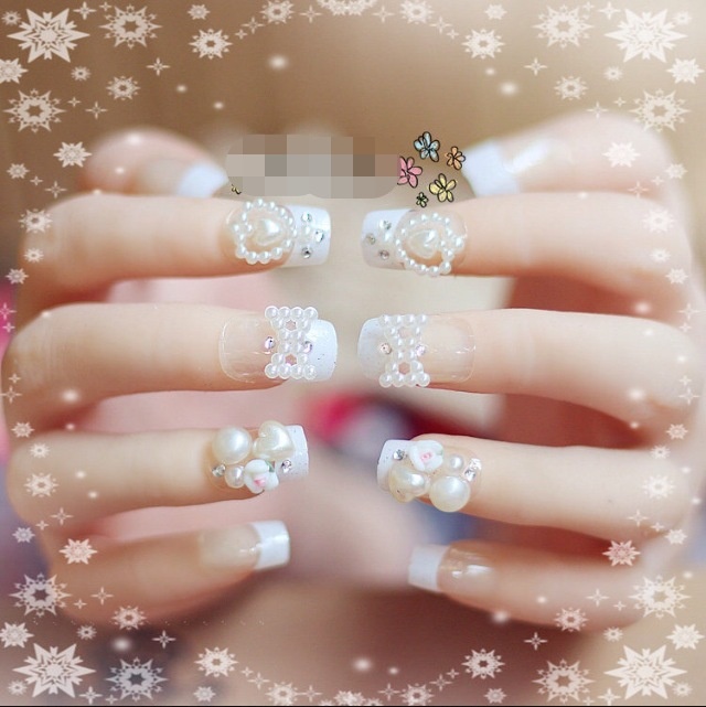 White French Bow Bridal False Nails Removable And Wearable Nail Art Nail Stickers Nail Art Finished Product