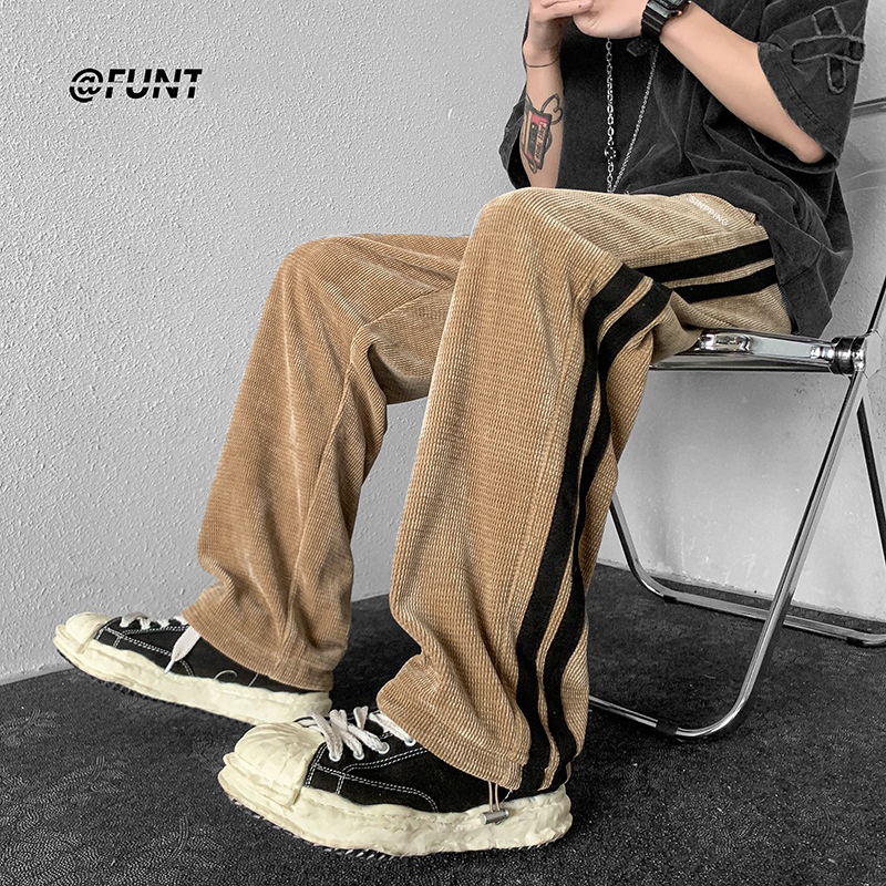 American Retro Casual Pants Men's Summer High Street Drape Trousers Loose Straight Corduroy Wide-leg Pants