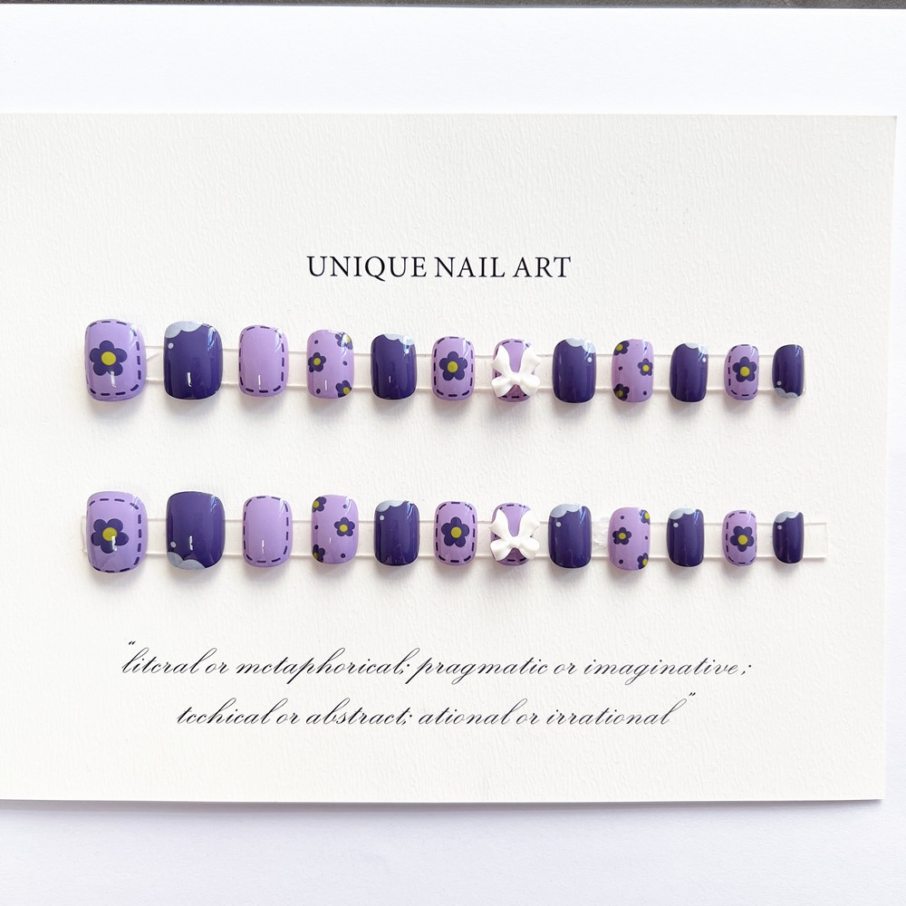 Taro Purple Flower Bow Wearable Detachable Nail Art False Nail Finished Nail Piece Press On Nails
