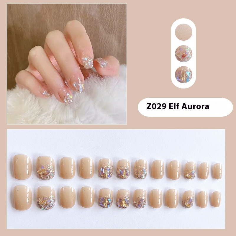 Fake Nails High-end Pure Desire Style Wearable Nail Art Patches Elf Aurora Fake Nails Nail Art Finished Products