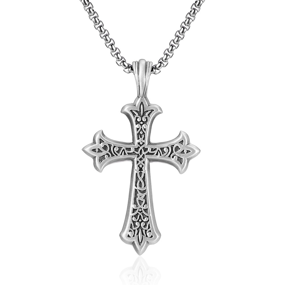 Retro Cross Pendant Hip-hop Men's Titanium Steel Necklace Niche Jewelry Men'sy Sweater Chain