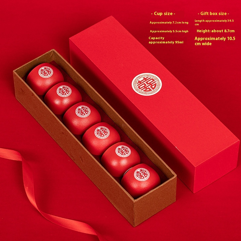 Wedding Red Tea Cup Set6 Pieces Home Ceramic Wedding Tea Cup Gift Box Tea Cup