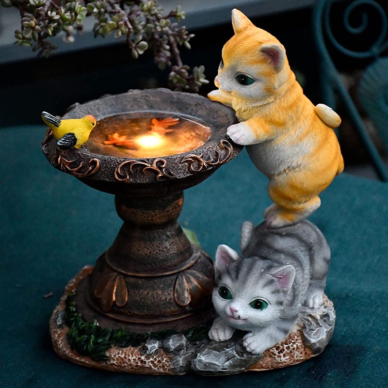 Solar Lamp Resin Garden Cat Statue Courtyard Creative Home Sculpture Crafts Decorative Ornaments Lamp