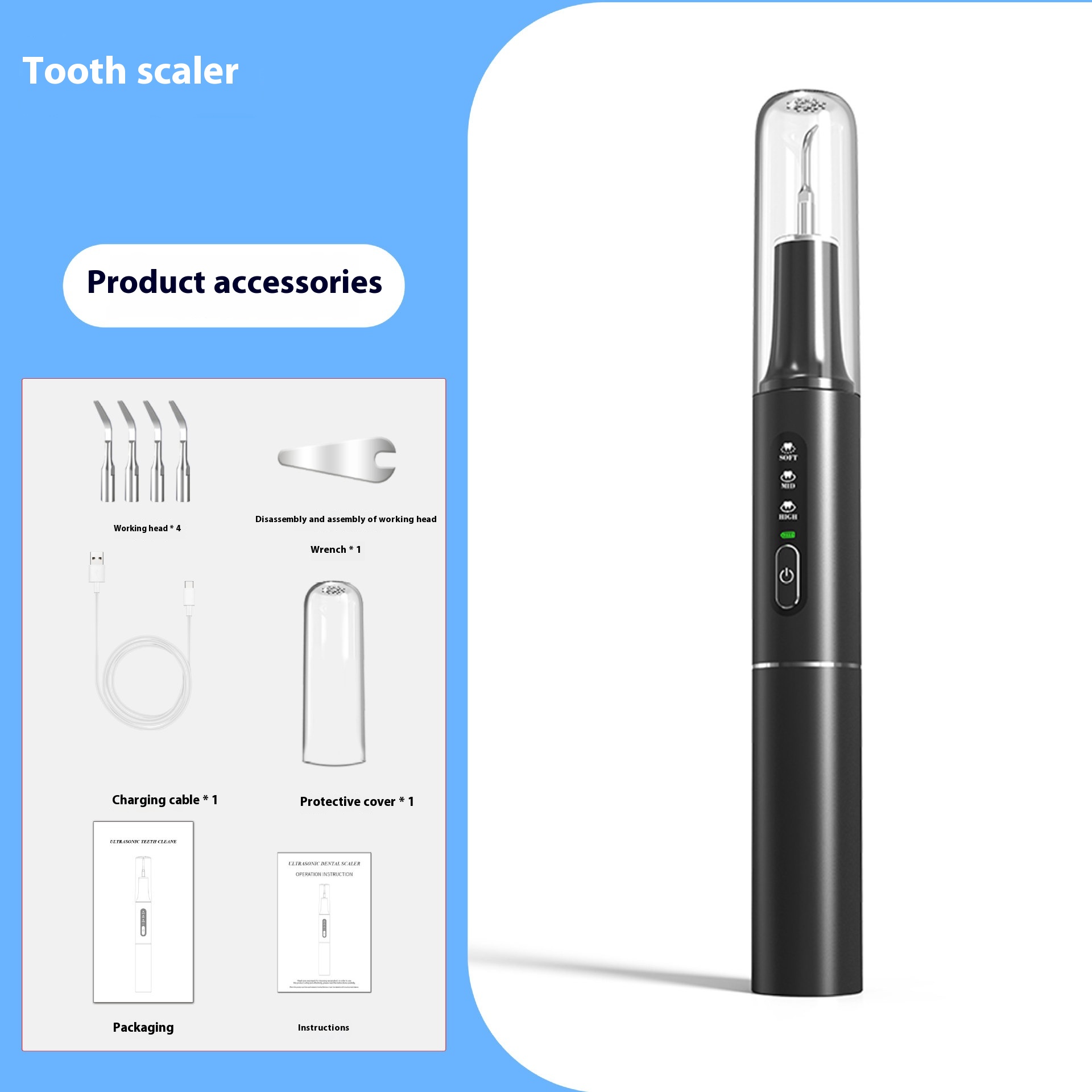 Ultrasonic Teeth Cleaner, Household Teeth Cleaner, Dental Calculus Remover, Electric Toothbrush, Household Teeth