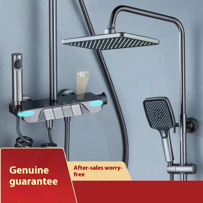 L E D Digital Display Piano Button Shower Set Home Bath Shower Gun Gray Four-function Constant Temperature Shower