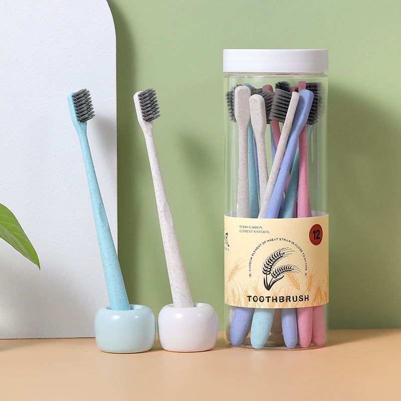 Adult Antibacterial Bamboo Charcoal Soft Bristle Toothbrush12 Pieces In ABarrel For Household Use Ultra-fine Soft Bristle Small Head Toothbrush