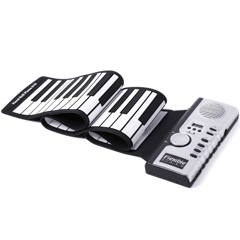 61-key Hand-rolled Piano With Horn For Children's Enlightenment, Silicone Electronic Keyboard For Adults, One-piece Drop Shipping Across Borders