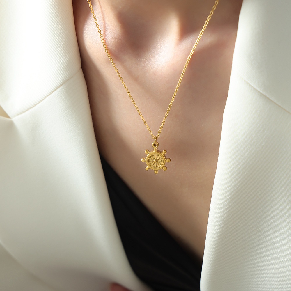 Chinese Style Personalized Rudder Pendant Necklace Titanium Steel18k Gold Personality Versatile Temperament Light Luxury Clavicle Chain Jewelry Female
