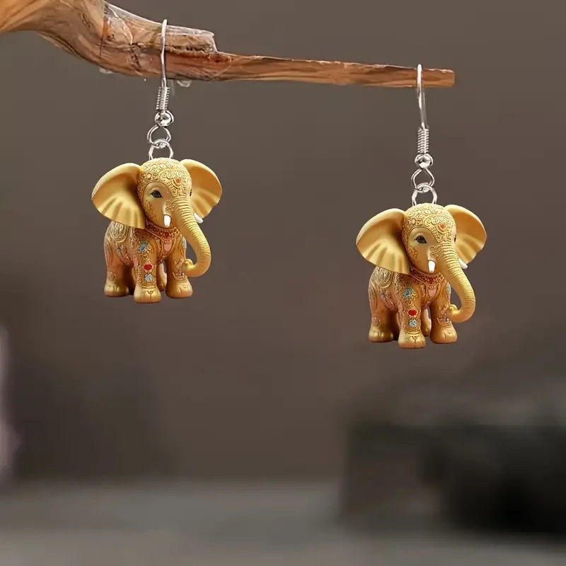 Golden Elephant Acrylic Earrings Symbolic Of Auspicious Year Holiday Earrings