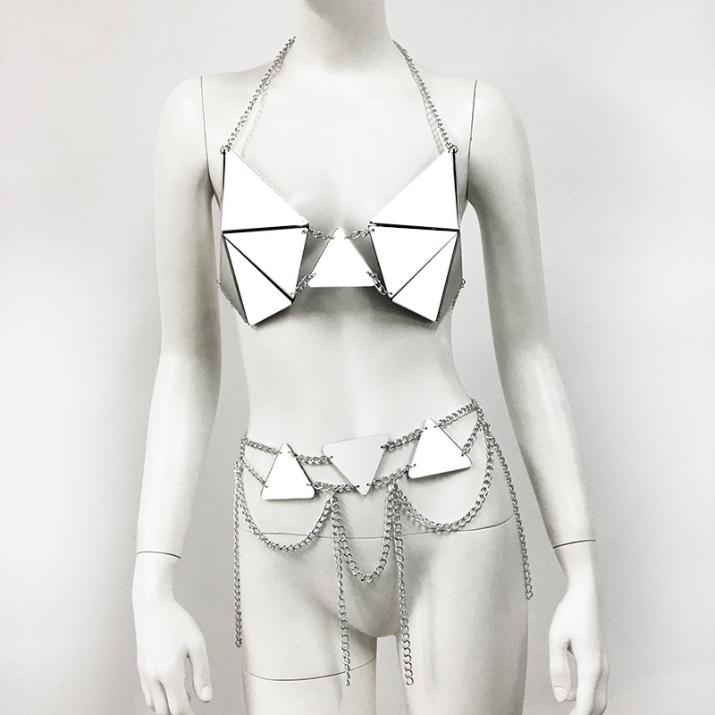 European And American Fashion Accessories Mirror Plate Geometric Body Chain Party Music Festival Sexy Bikini Chest Chain Women