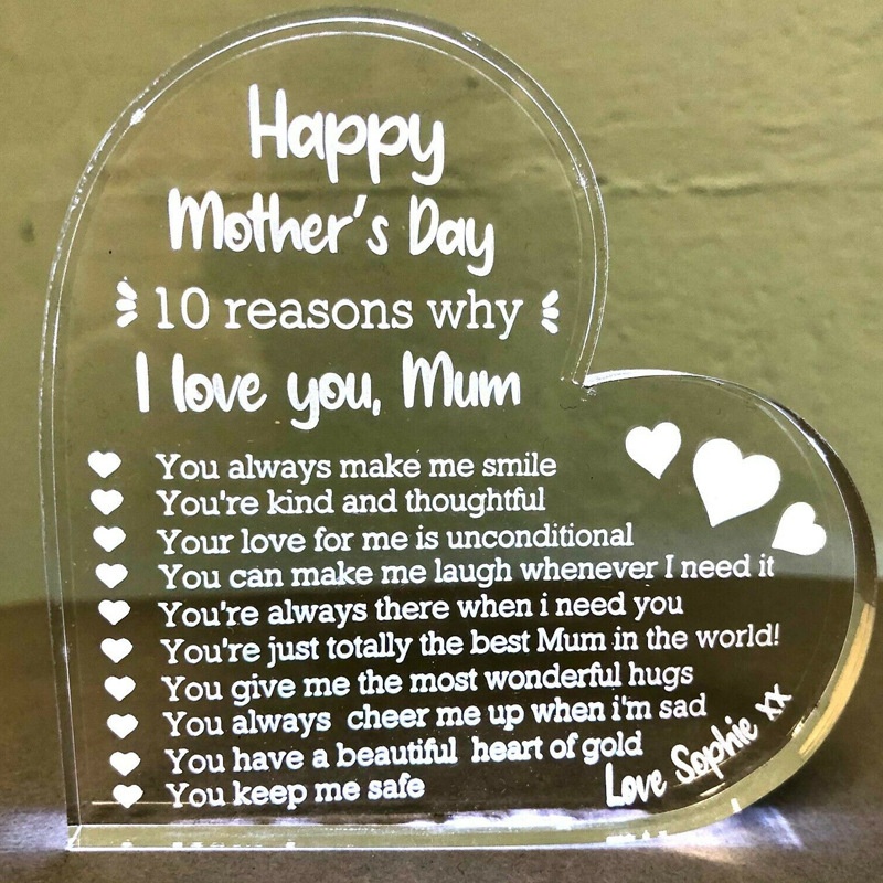 Mother's Day Transparent Heart-shaped Ornaments Acrylic Heart-shaped Craft Gifts Transparent Desktop Ornaments Mother's Day Gift