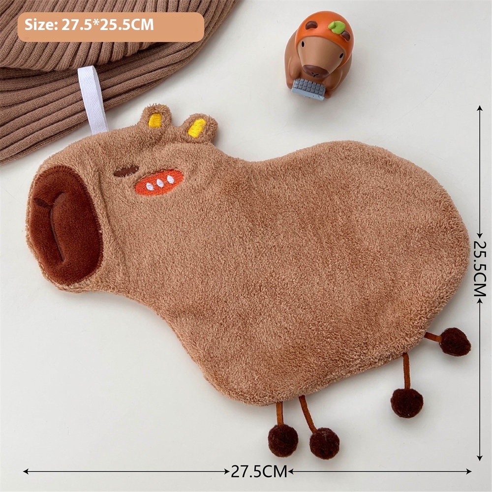 Cute Capybara Hand Towel Fun Coral Fleece Absorbent Quick-drying Hanging Kitchen Household Children's Face Wash Small Square Towel