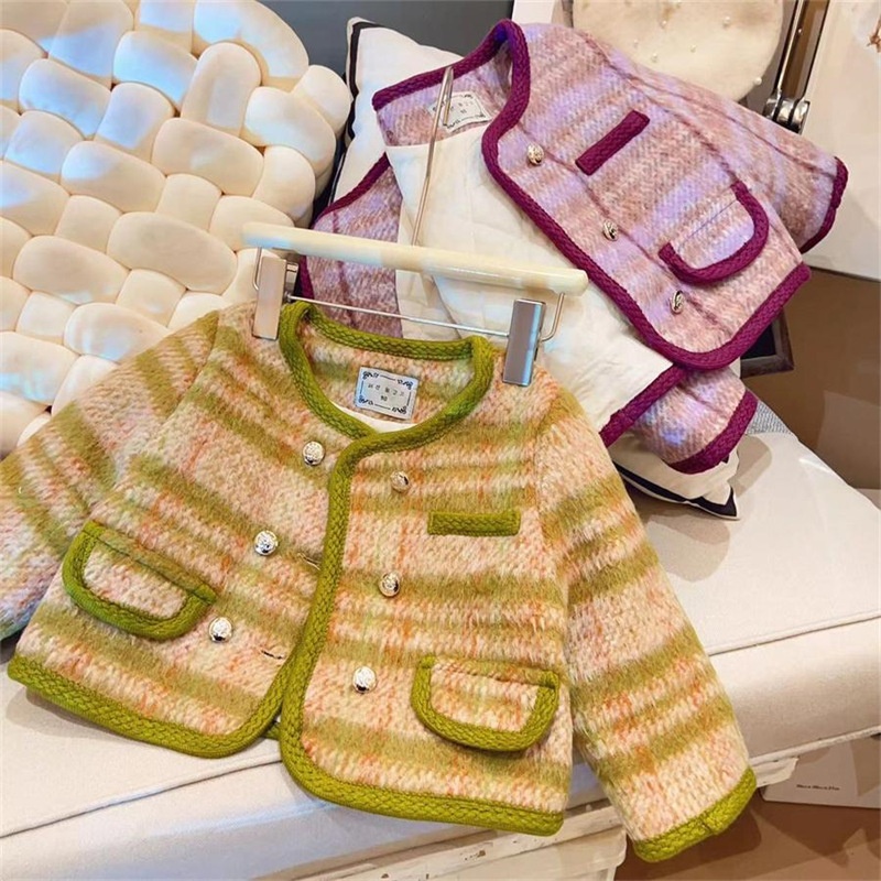 Girls Jacket Korean Style Children's Clothing Winter Style Girls Stylish Double-breasted Woolen Jacket Children's Top