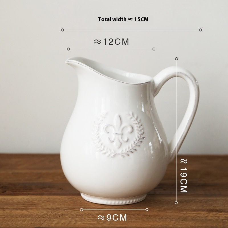 European Style White Relief Milk Jug Single Ear Vase Ceramic Ornaments Home Model Room Dining Table Flower Vase