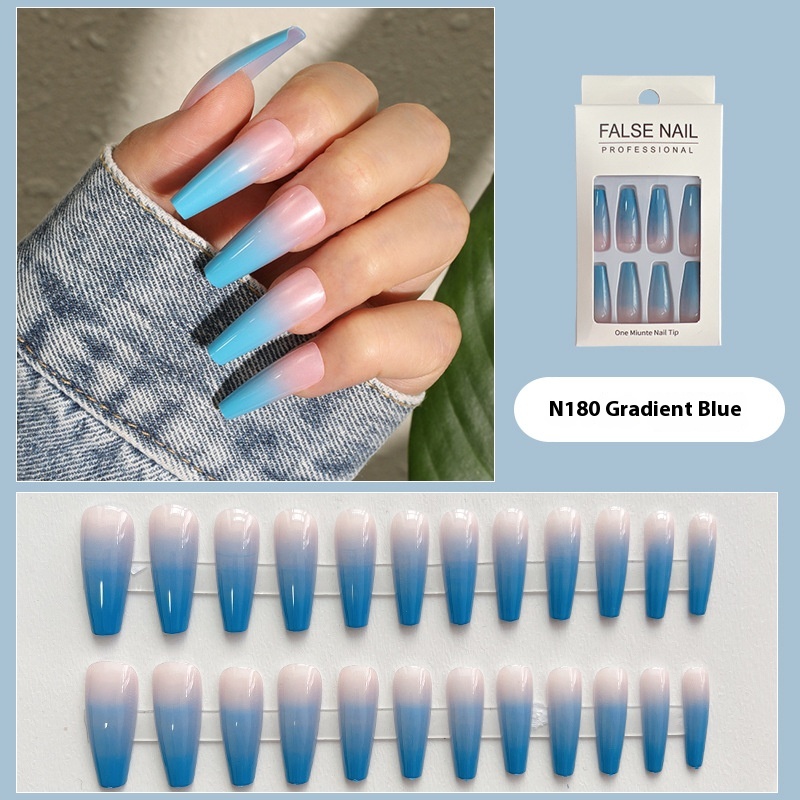 European And American Wearable Nails High-end Hot Girl Gradient Blue Long Ballet False Nails Finished Nail Art Patches