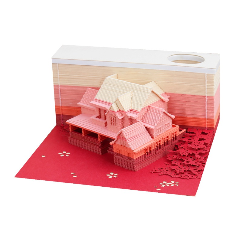 Pink Loft Three-dimensional Creative Note Pad3 D Architectural Model Gift Paper Carving Tearable Art Note Paper