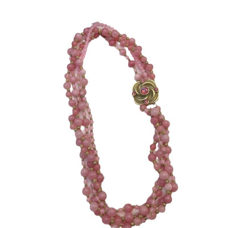 Mid-ancient Vintage Natural Stone Real Gold Plating Vintage Flower Lock Necklace