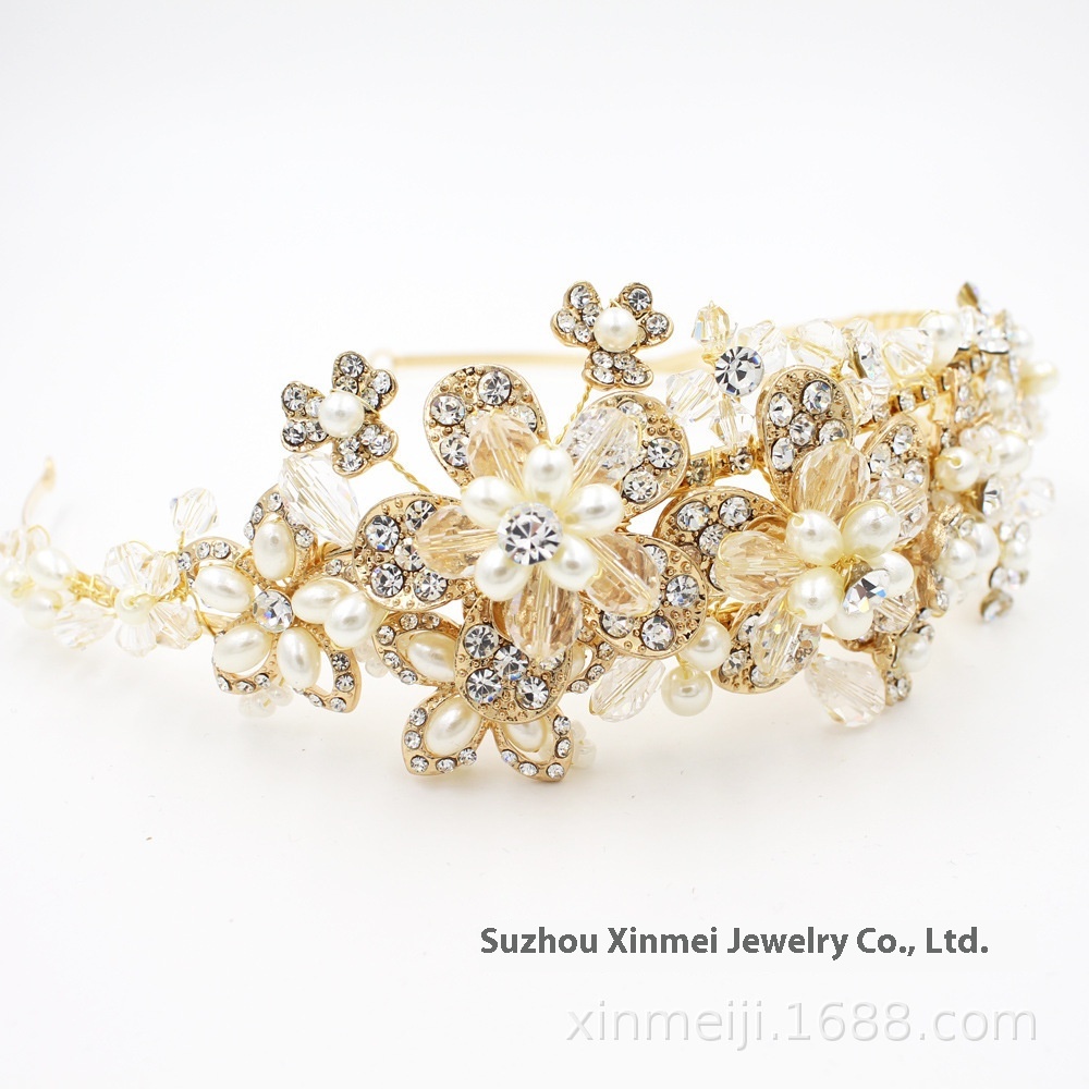 O001 Bridal Accessories Headband Crown Heavy Pearl Crystal Diamond Flower Hair Accessories Twigs