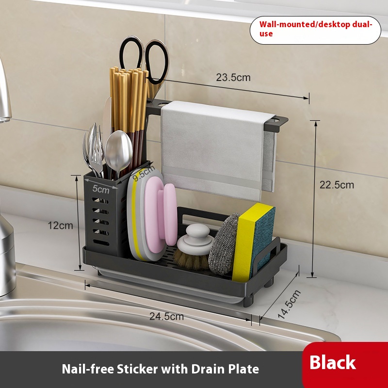 Stainless Steel Sink Faucet Sponge Drain Rack Rag Rack Kitchen Supplies Steel Wool Dishcloth Freetallation