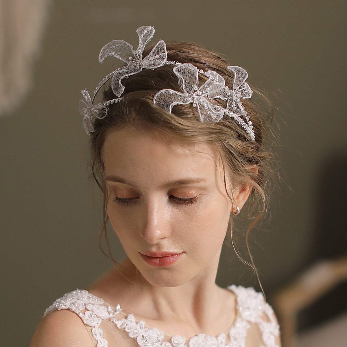 O591 Super Fairy Double-strand Mesh Flower Wedding Bride Headband Forest Retro Sweet Wedding Dress Headdress