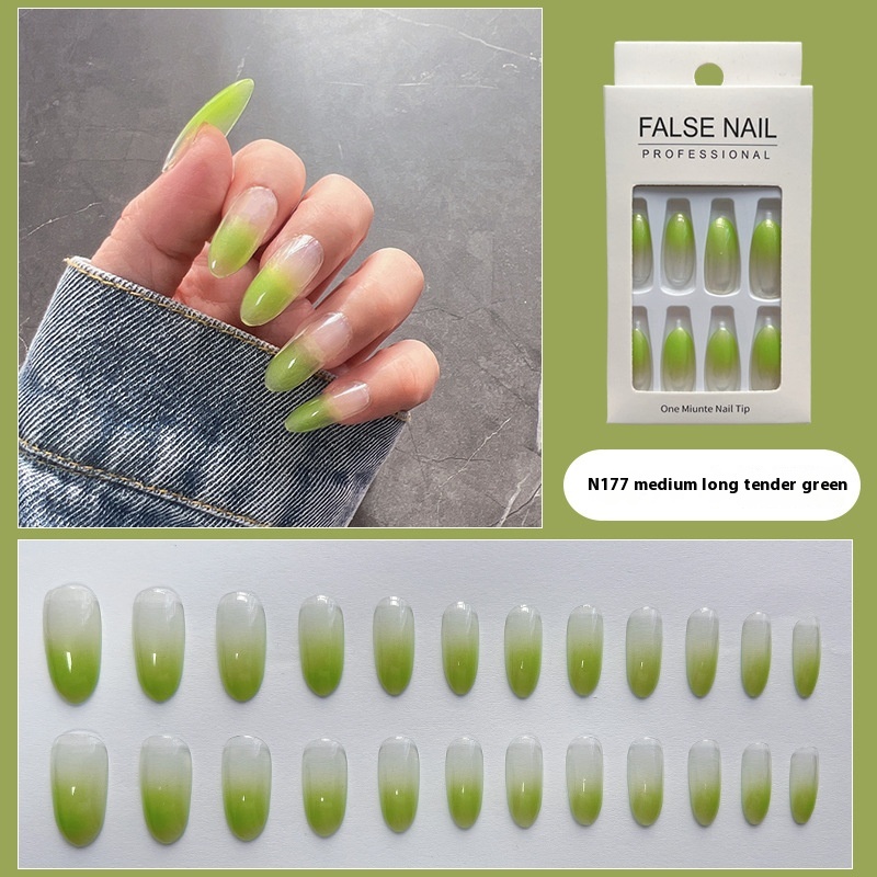 Spring And Summer Light Green French Gradient Wear Nails European And American Style Hot Girl Medium And Long Detachable False Nails Manicure Finished Product