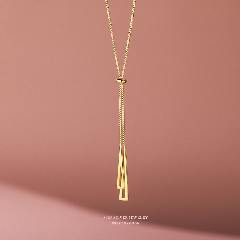 Niche Design S925 Silver Fashionable Simple Geometric Pull-out Necklace Female Light Luxury Jewelry Clavicle Chain