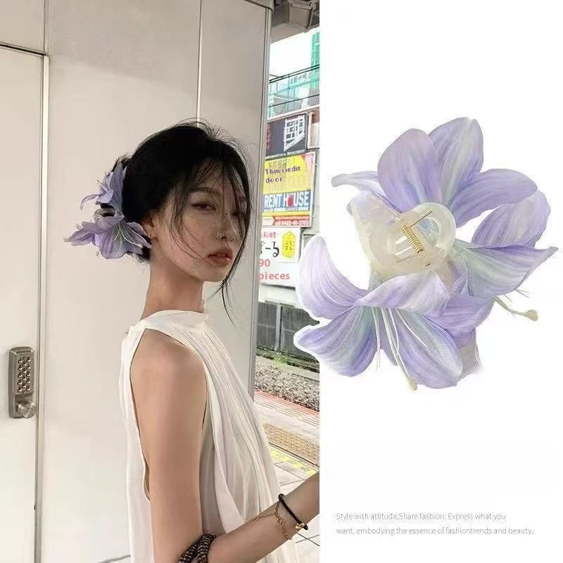 Super Fairy Purple Lily Flower Clip Miss Xing Zi Atmosphere Holiday Flower Hair Clip Hair Accessories Hair Accessories