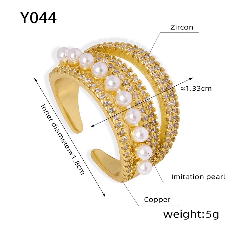 Virgin Mary Multi-layer Imitation Pearl Open Ring Copper Inlaid Zircon Open Ring Fashionable Non-fading Female Accessories