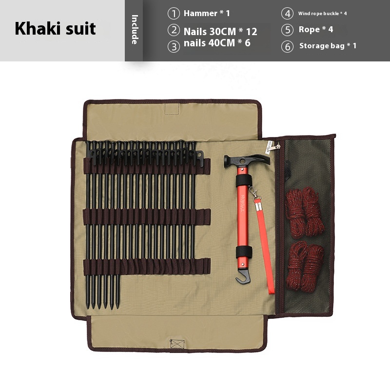 Outdoor Camping Bag Ground Nail Portable Storage Bag Camping Tent Canopy Building Tools Wind Rope Ground Nail Hammer Multifunctional