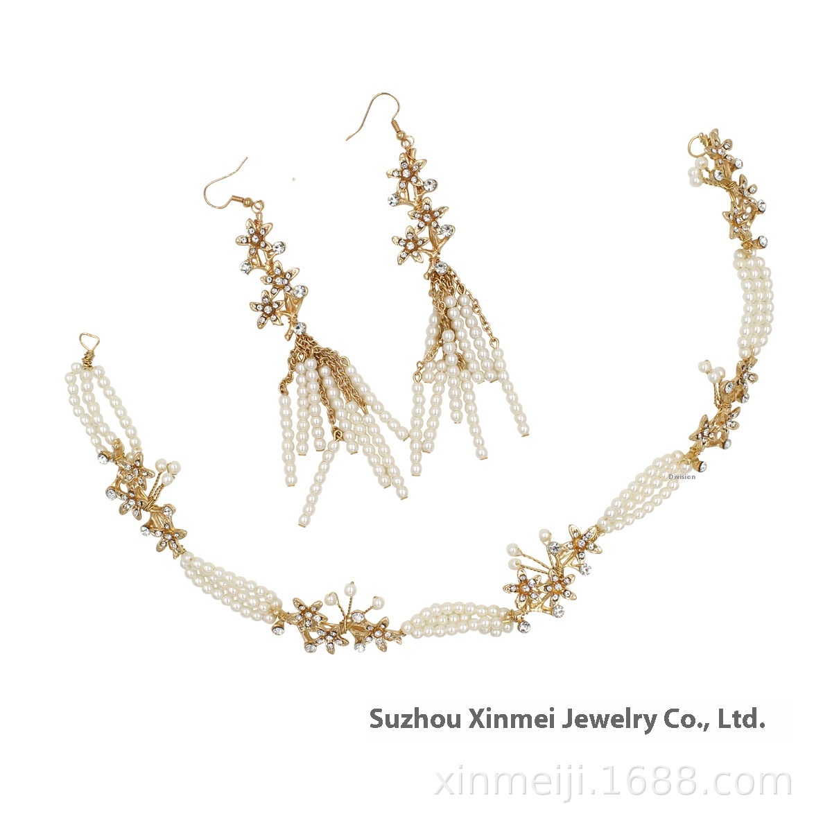 O531 Bridal Headdress Alloy Beaded Headband Earrings Combination Set Studio Travel Accessories Bridal Hair Accessories