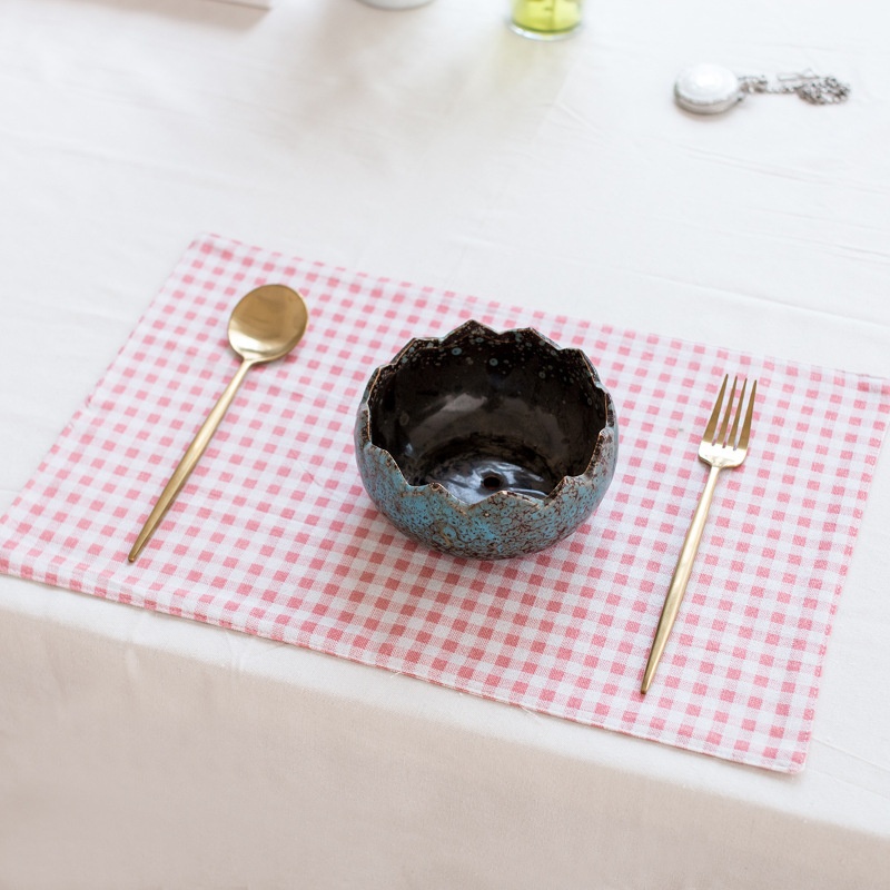 Japanese Cotton And Linen Small Plaid Placemats Table Matsulation Pads Bowl Mats Fabric Cover Cloth Western Napk Table Cloth