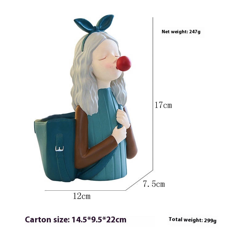Creative Nordic Bubble Girl Pen Holder Crafts Ornaments Resin Teacher's Day Gift Desktop Storage