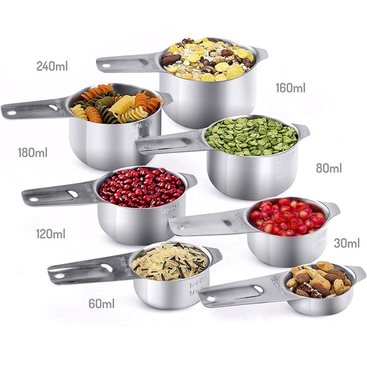 304 Stainless Steel Measuring Cup Set7-piece Stacked Stainless Steel304 With Scale And Lock Measuring Cup And Spoon Set