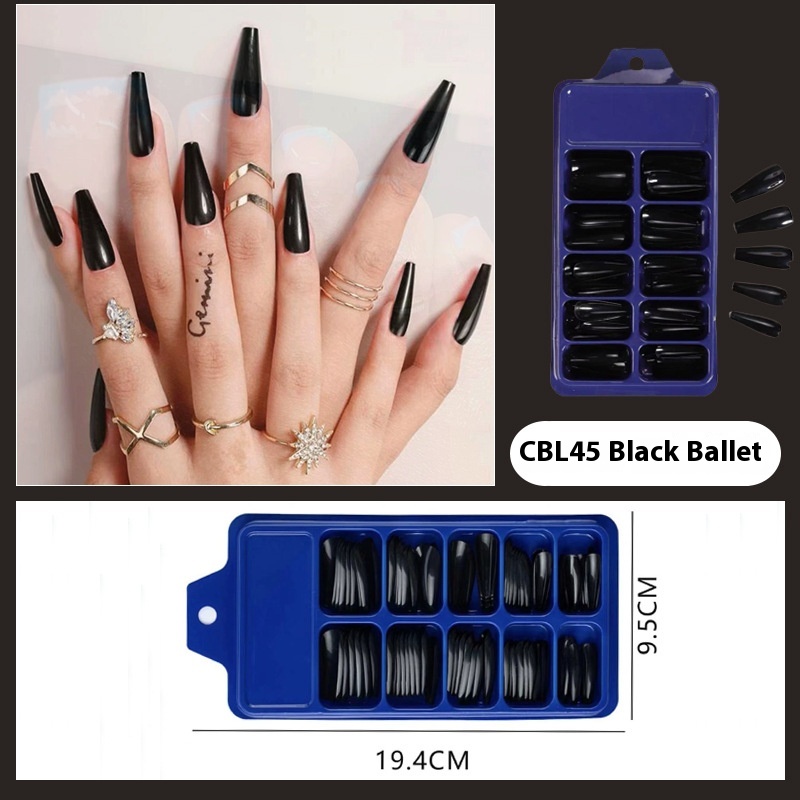 Black False Nails Long Ballet Nail Type Ladder Coffin Nail Piece Wear Nail Art Finished Product100 Pieces/box Nail Piece Stickers