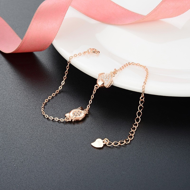 Fashion Rose Gold Jewelry Accessories Korean S925 Silver Zircon Bracelet For Women Cat Fish Shape Temperament Bracelet
